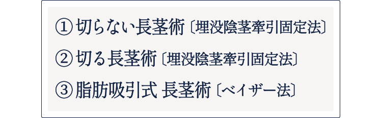 体型やご希望に合わせた3種類の長茎術